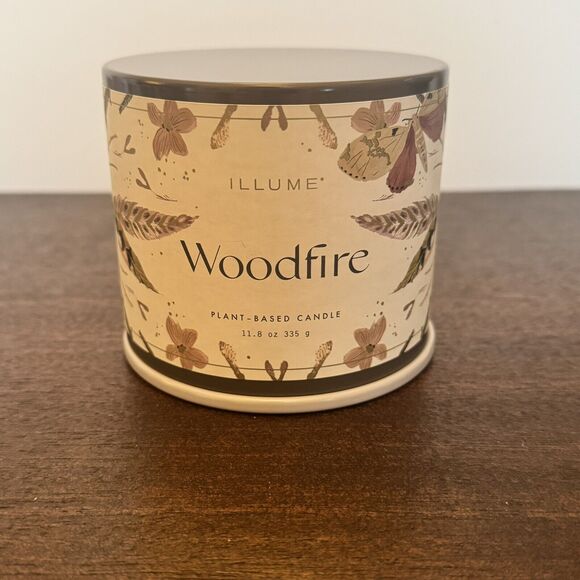 NEW ILLUME Woodfire Plant Based Candle 11.8 oz 335 g Metal Tin Bronze Butterfly - Picture 2 of 12